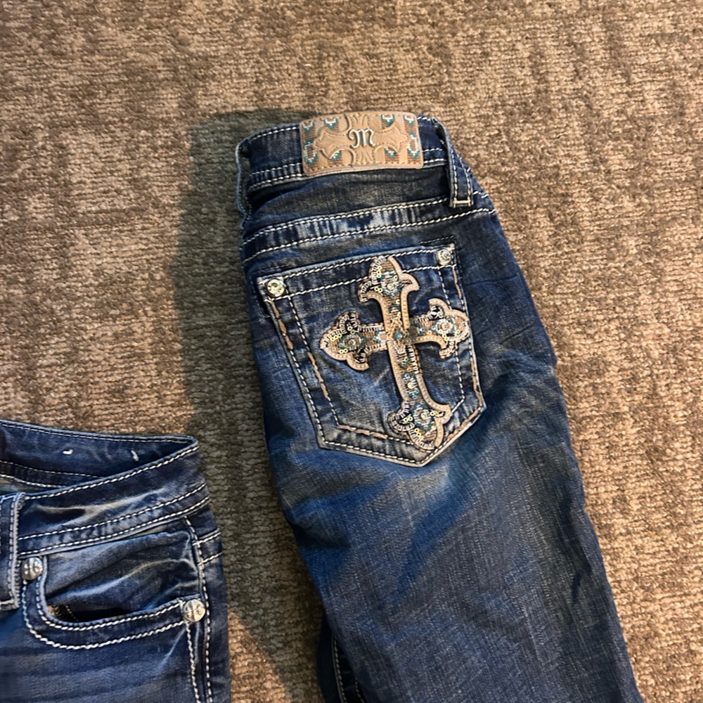 Miss Me Blue Boot Cut Jeans with Embroidered Cross